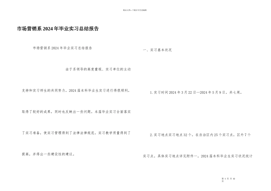 市场营销系2024年毕业实习总结报告_第1页