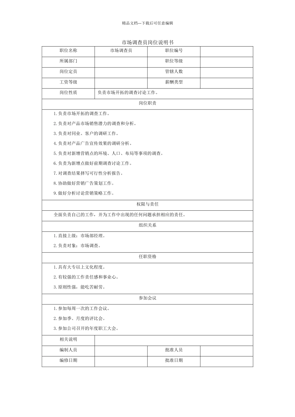 市场调查员岗位说明书_第1页