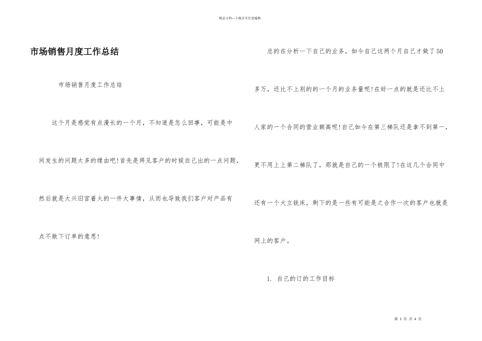 市场销售月度工作总结_第1页