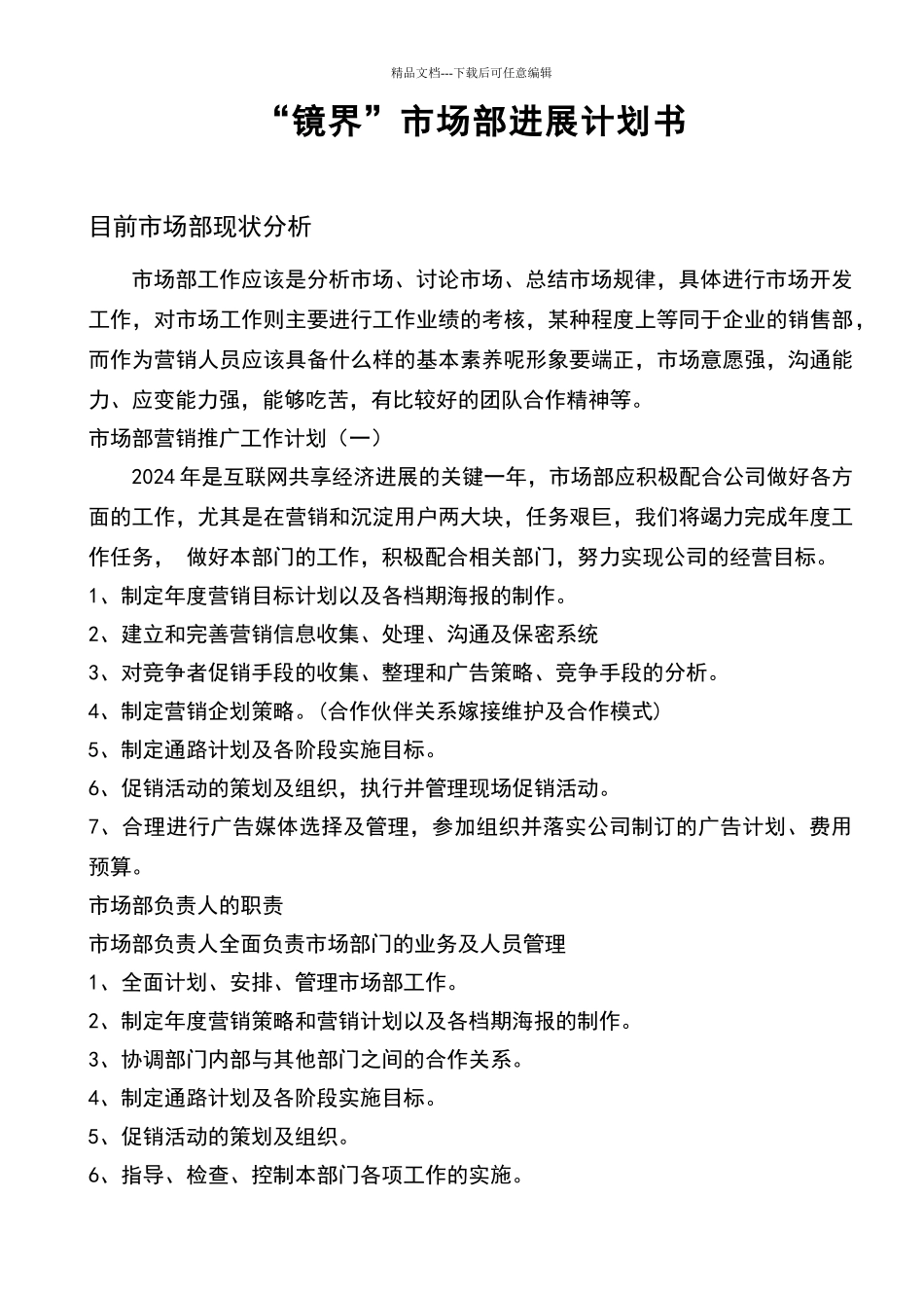 市场部项目计划书_第1页