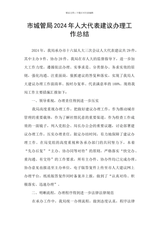 市城管局2024年人大代表建议办理工作总结