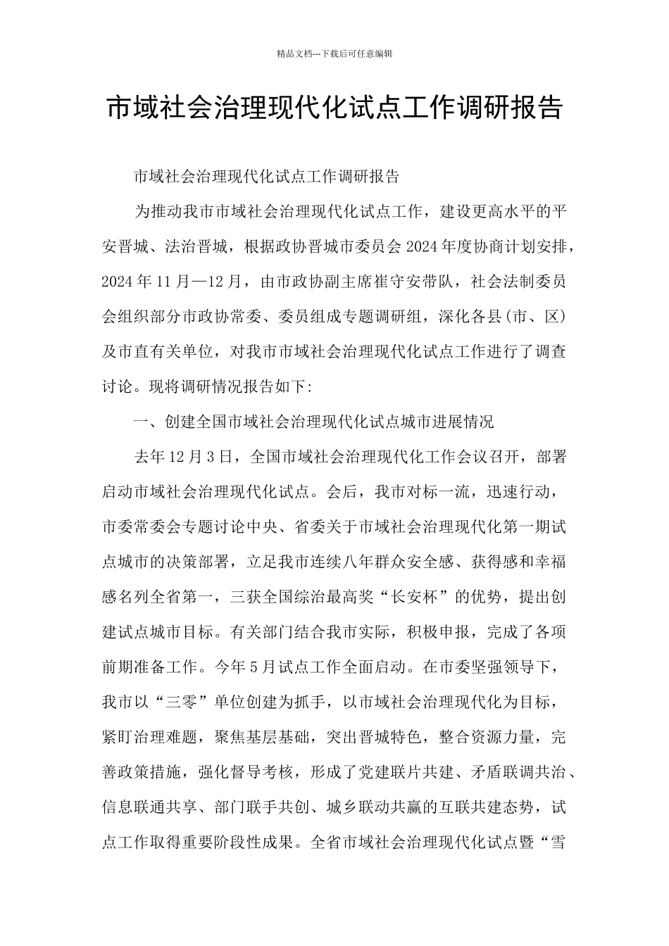 市域社会治理现代化试点工作调研报告_第1页