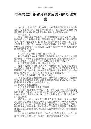 市基层党组织建设巡察反馈问题整改方案