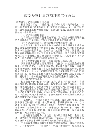 市委办审计局营商环境工作总结