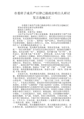 市委班子成员严以律己做政治明白人研讨发言选编总汇