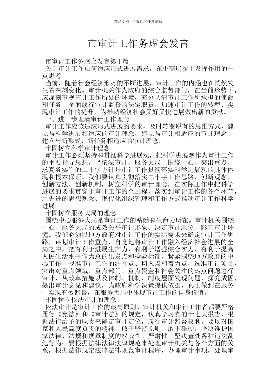 市审计工作务虚会发言_第1页