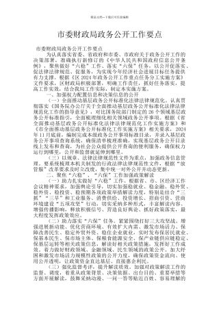 市委财政局政务公开工作要点