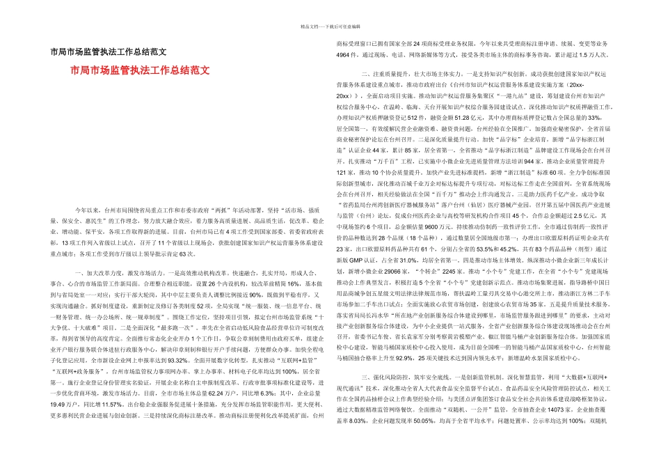 市局市场监管执法工作总结范文_第1页