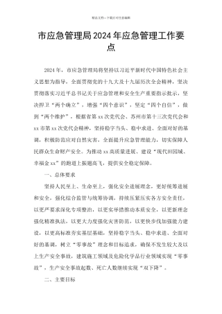 市应急管理局2024年应急管理工作要点