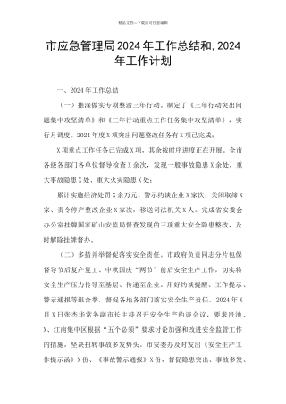 市应急管理局2024年工作总结和