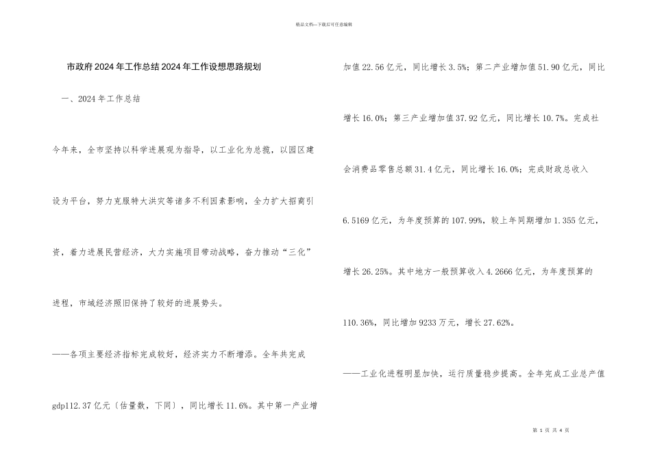 市政府2024年工作总结2024年工作设想思路规划_第1页