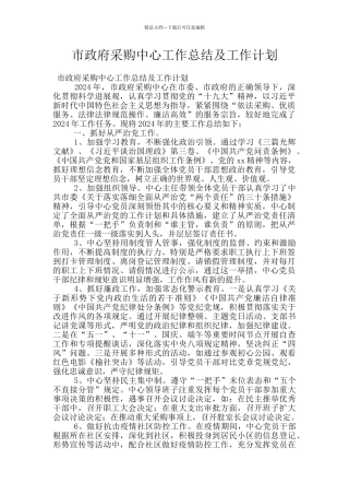 市政府采购中心工作总结及工作计划