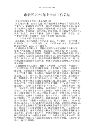 市新区2024年上半年工作总结