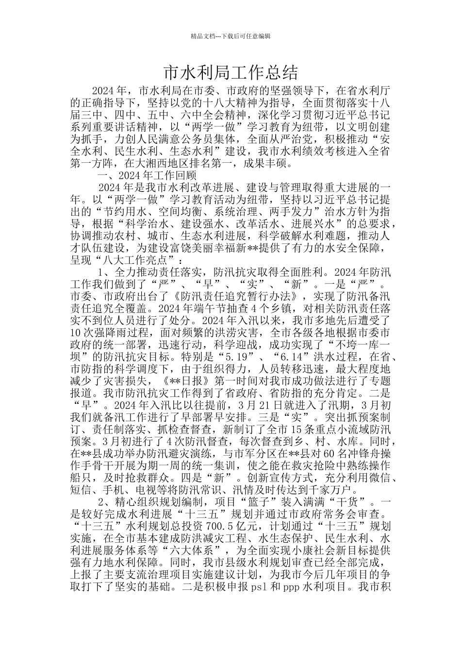 市水利局工作总结_第1页