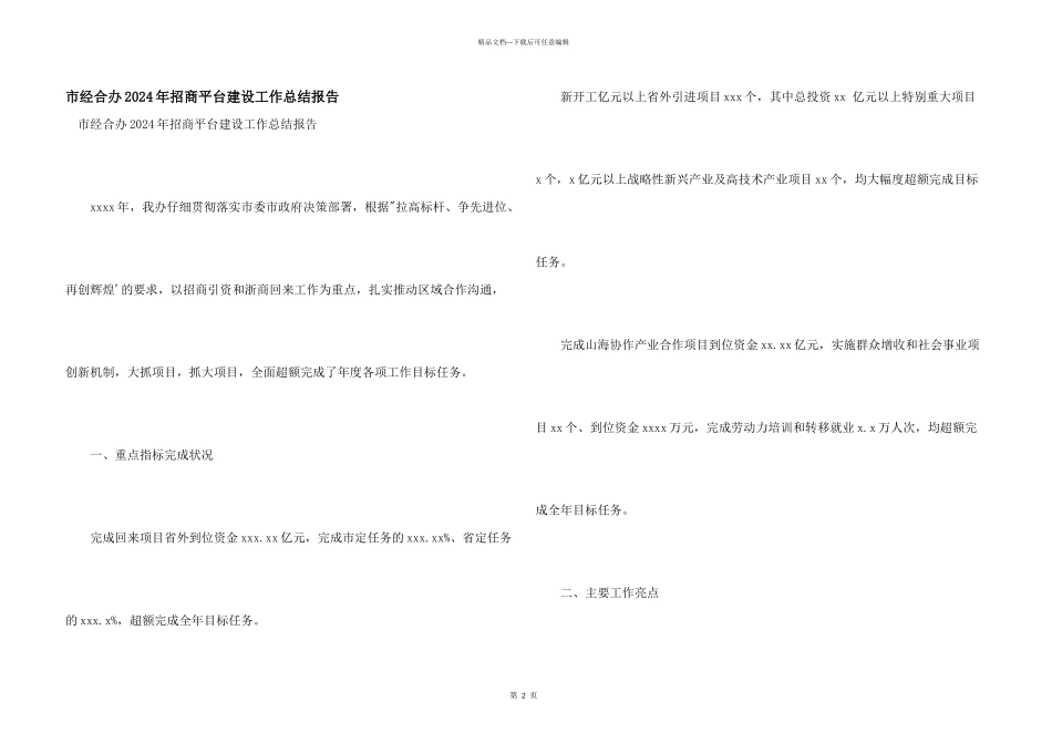 市经合办2024年招商平台建设工作总结报告_第1页