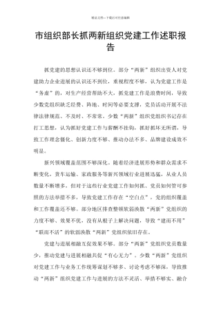市组织部长抓两新组织党建工作述职报告
