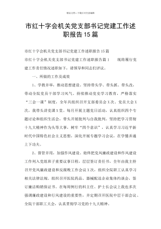 市红十字会机关党支部书记党建工作述职报告15篇