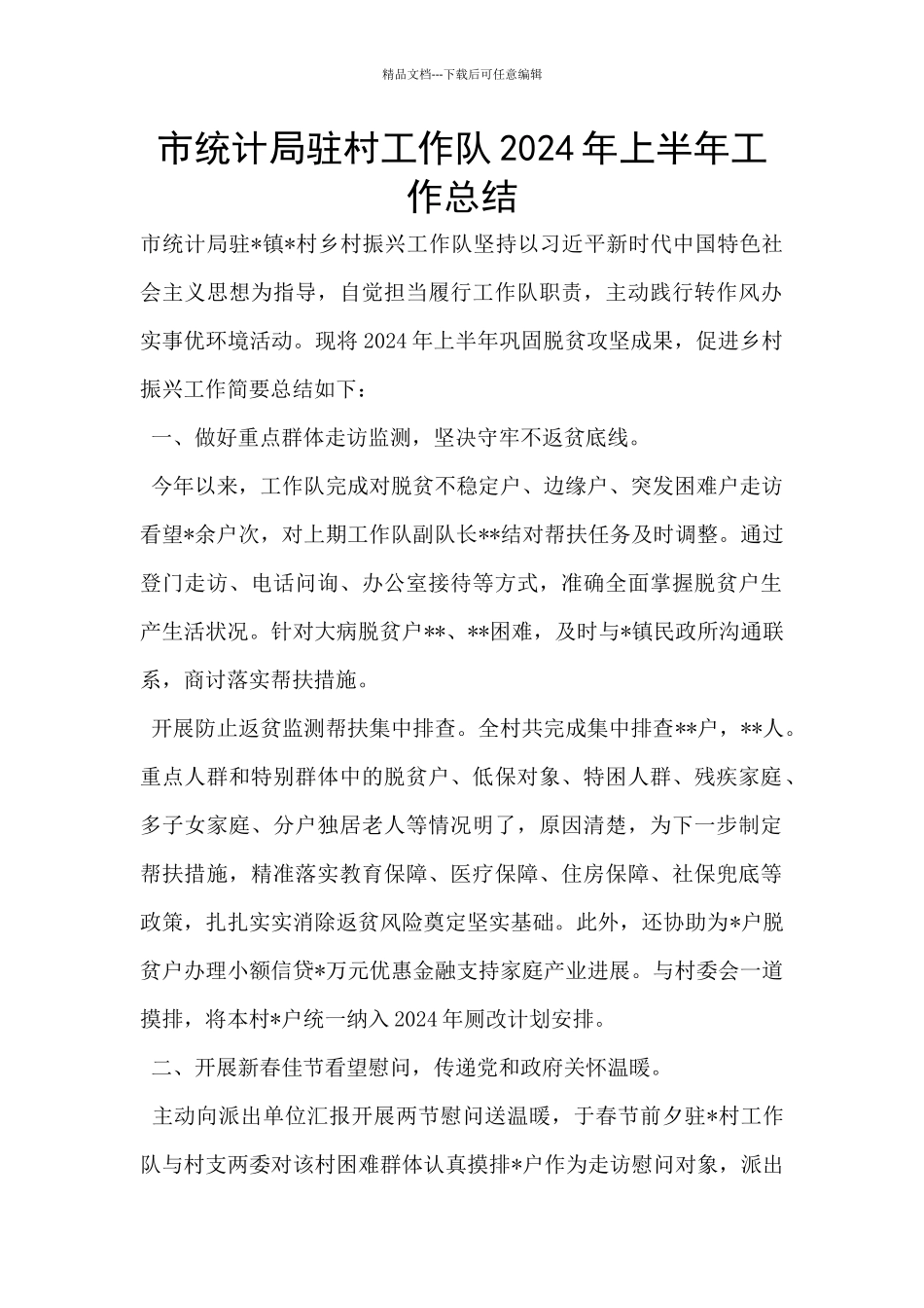 市统计局驻村工作队2024年上半年工作总结_第1页