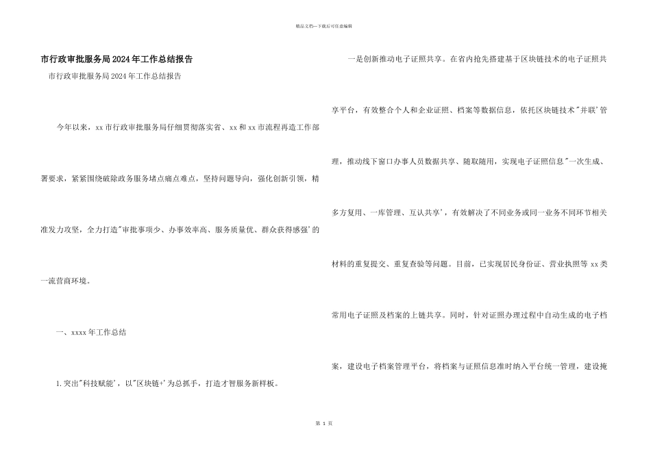 市行政审批服务局2024年工作总结报告_第1页