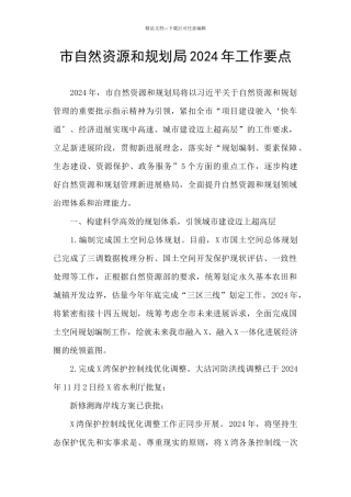 市自然资源和规划局2024年工作要点