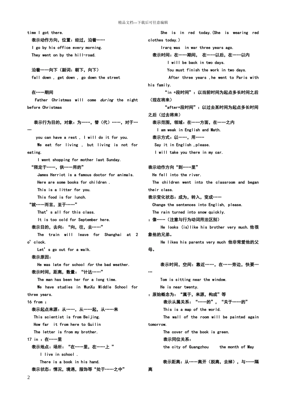 常用介词的原始概念及引申意义_第2页