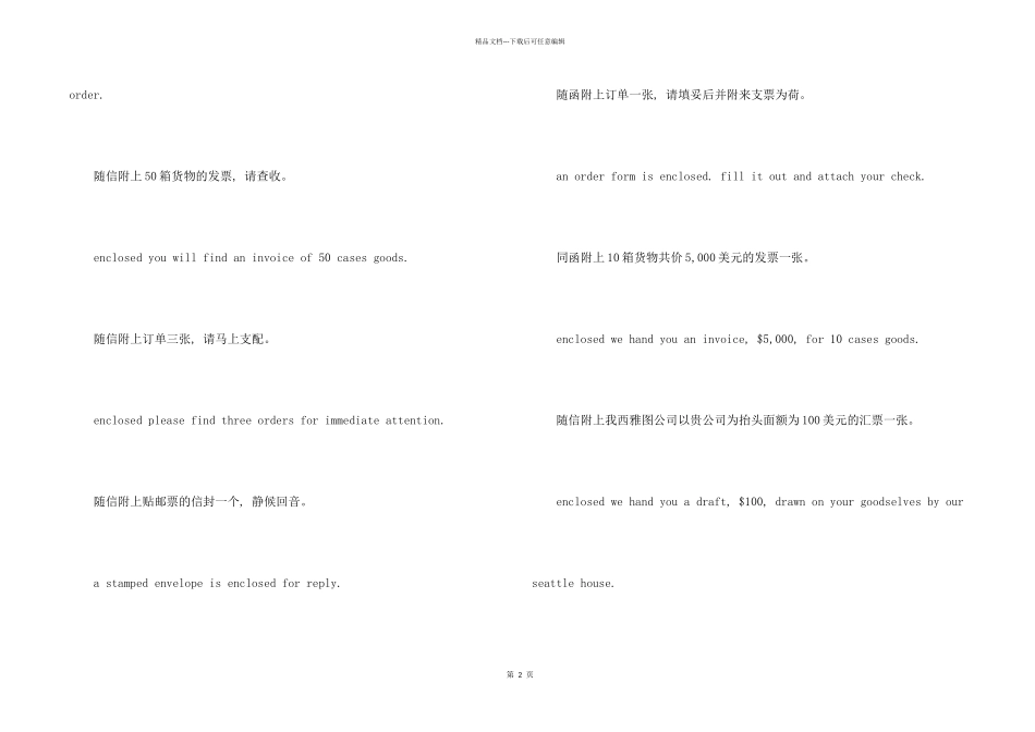 常用国际商务信函文体模式：附函附件_第2页