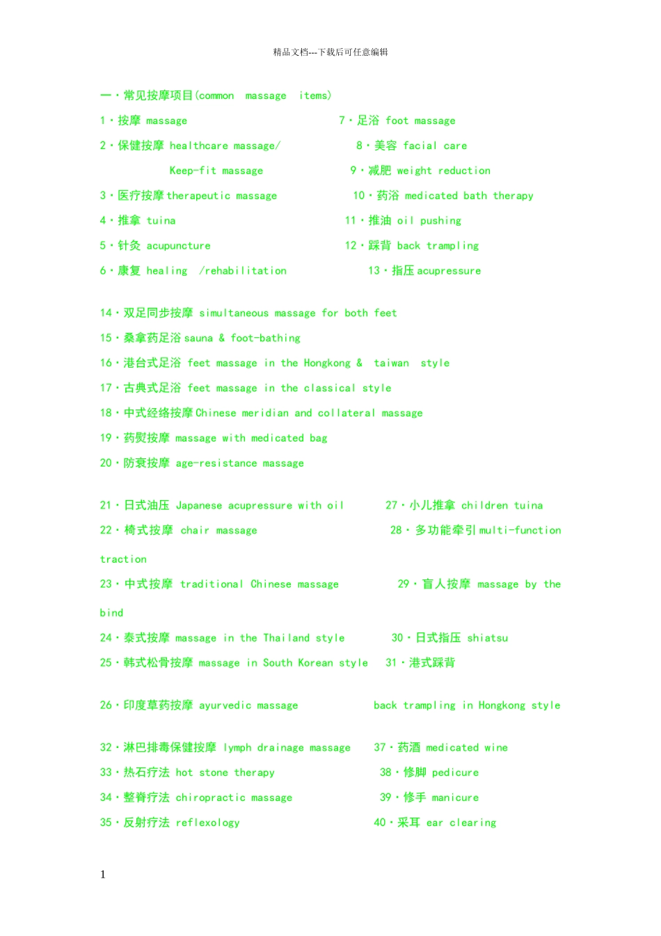常用按摩英文词汇_第1页