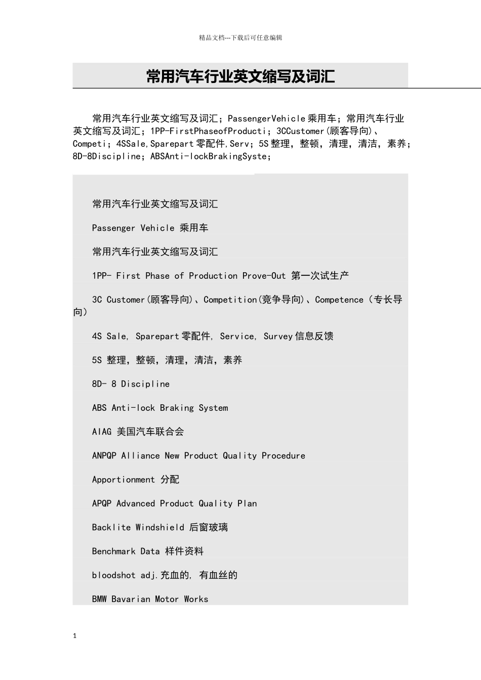 常用汽车行业英文缩写与词汇_第1页