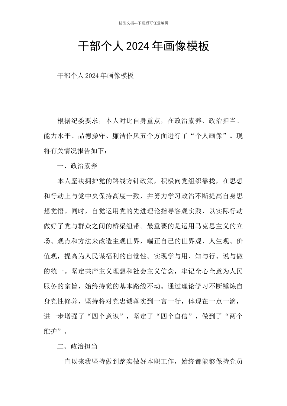 干部个人2024年画像模板_第1页