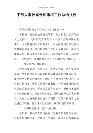干部人事档案专项审核工作总结报告
