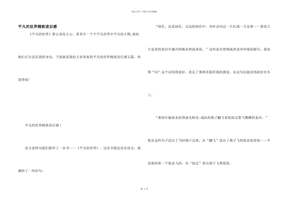 平凡的世界精美读后感_第1页