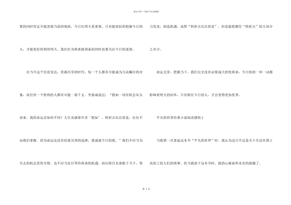 平凡的世界经典小说阅读感悟_第2页