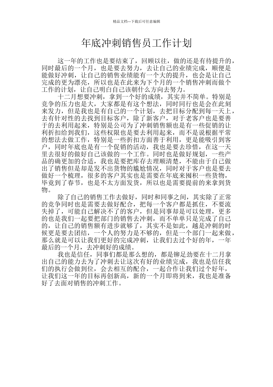 年底冲刺销售员工作计划_第1页