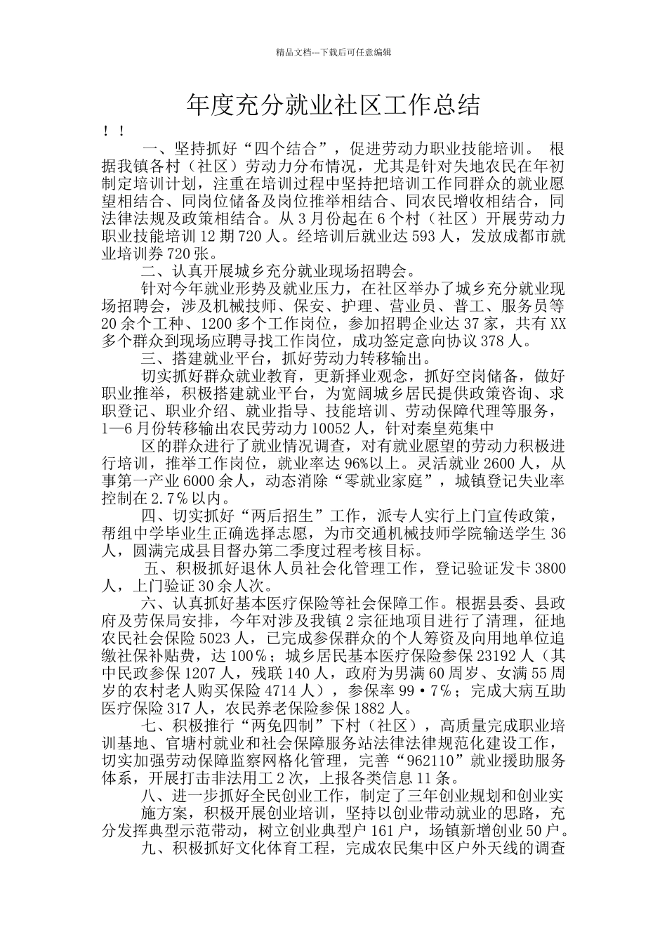 年度充分就业社区工作总结_第1页