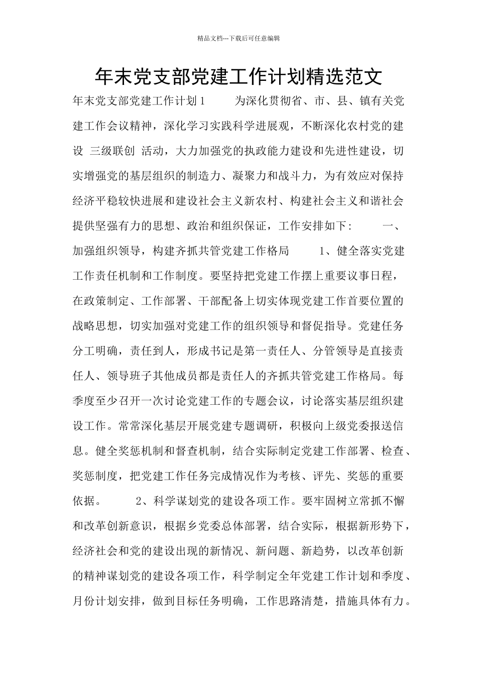 年末党支部党建工作计划精选范文_第1页