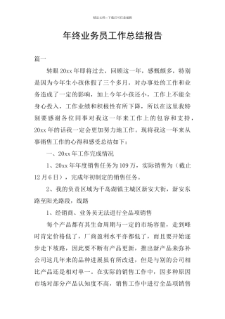 年终业务员工作总结报告