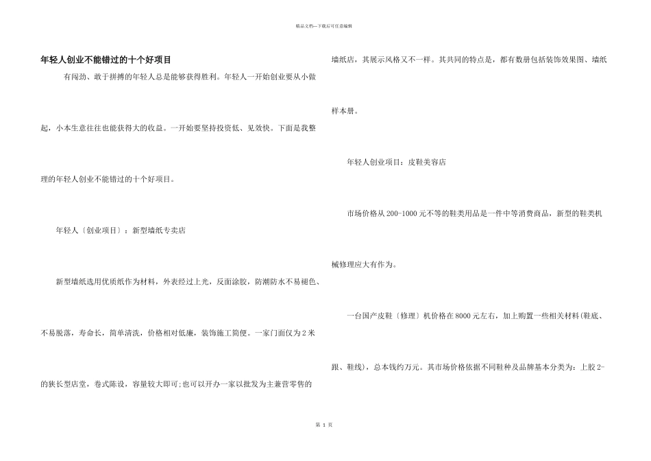 年轻人创业不能错过的十个好项目_第1页