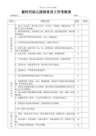 幼儿园保育员考核表