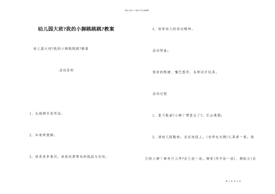 幼儿园大班《我的小脚跳跳跳》教案_第1页