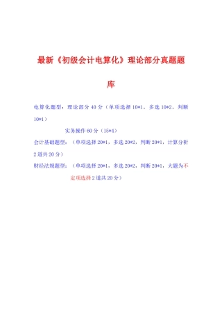 2025年新全国会计从业资格考试初级会计电算化理论部分真题目题目库