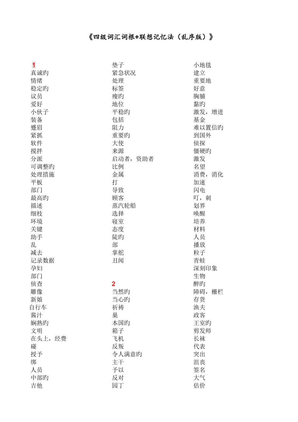 2025年最全的全中文默写版四级词汇词根+联想记忆法乱序版_第1页