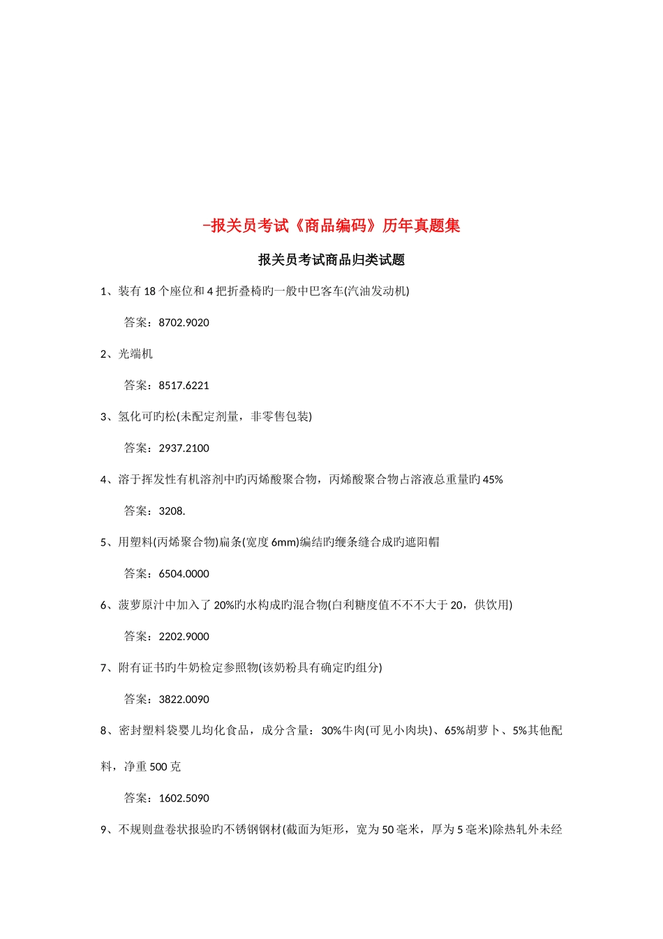 2025年报关员考试商品编码历真题集_第1页
