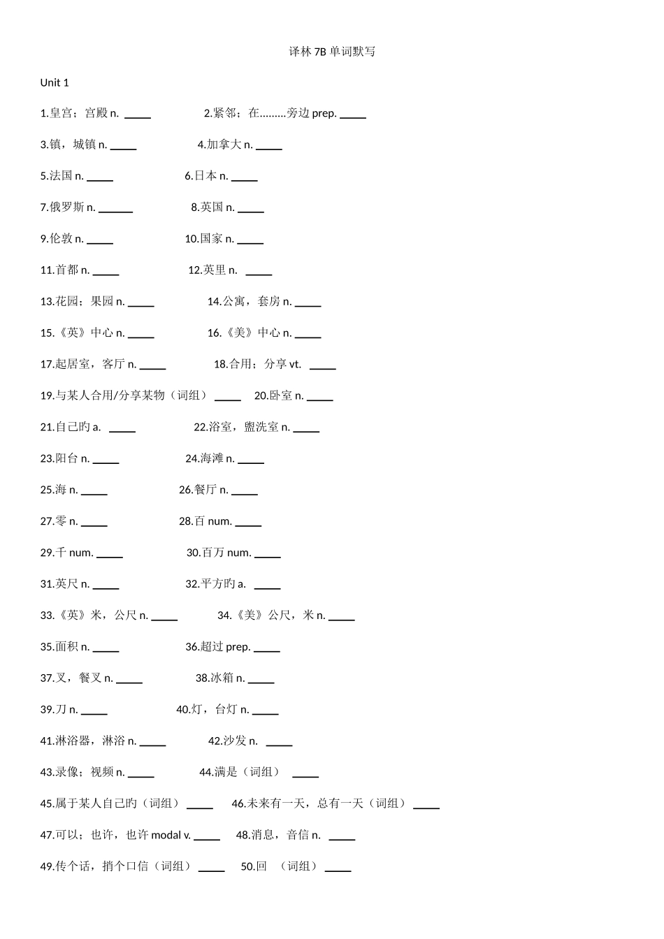 2025年新译林版牛津英语7B全册单词默写版_第1页