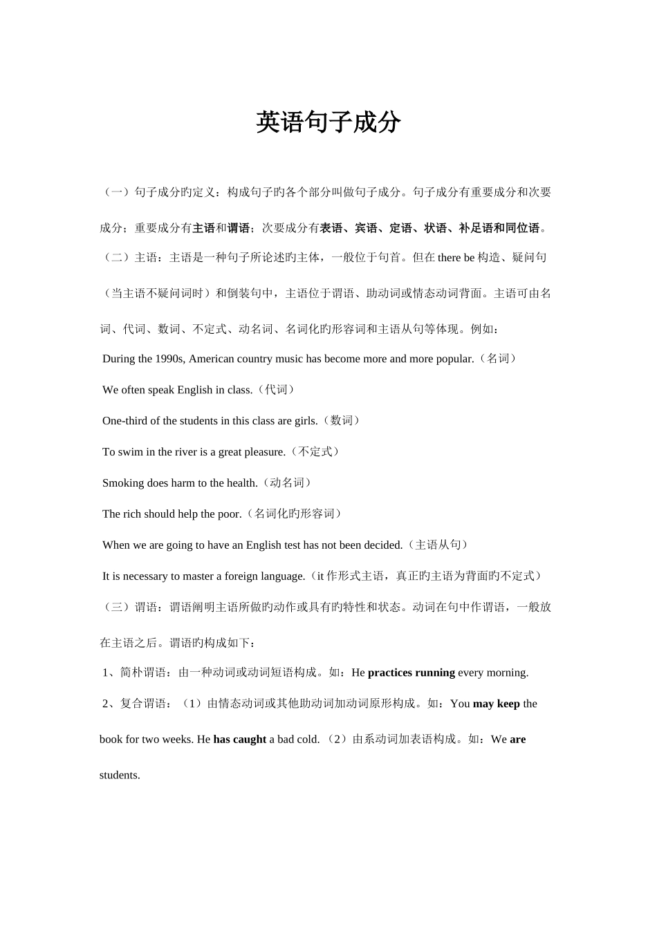 2025年英语划分句子成分知识点总结_第1页