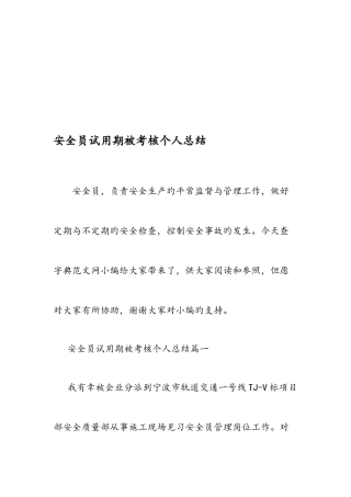 2025年安全员试用期被考核个人总结范文
