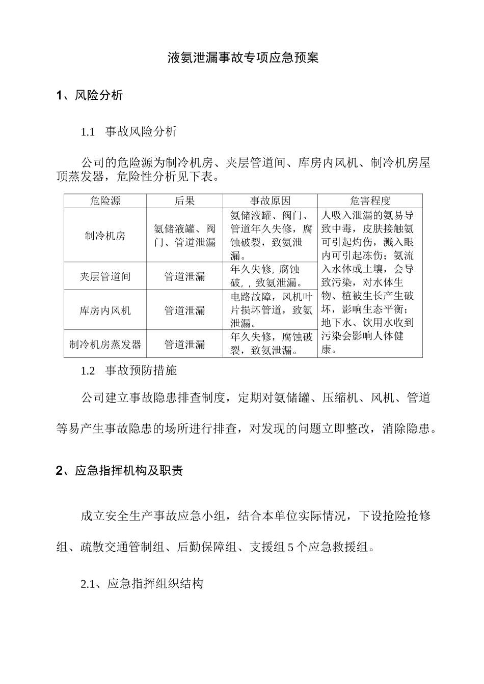 液氨泄漏事故专项应急预案_第1页