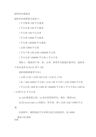 面积单位换算表