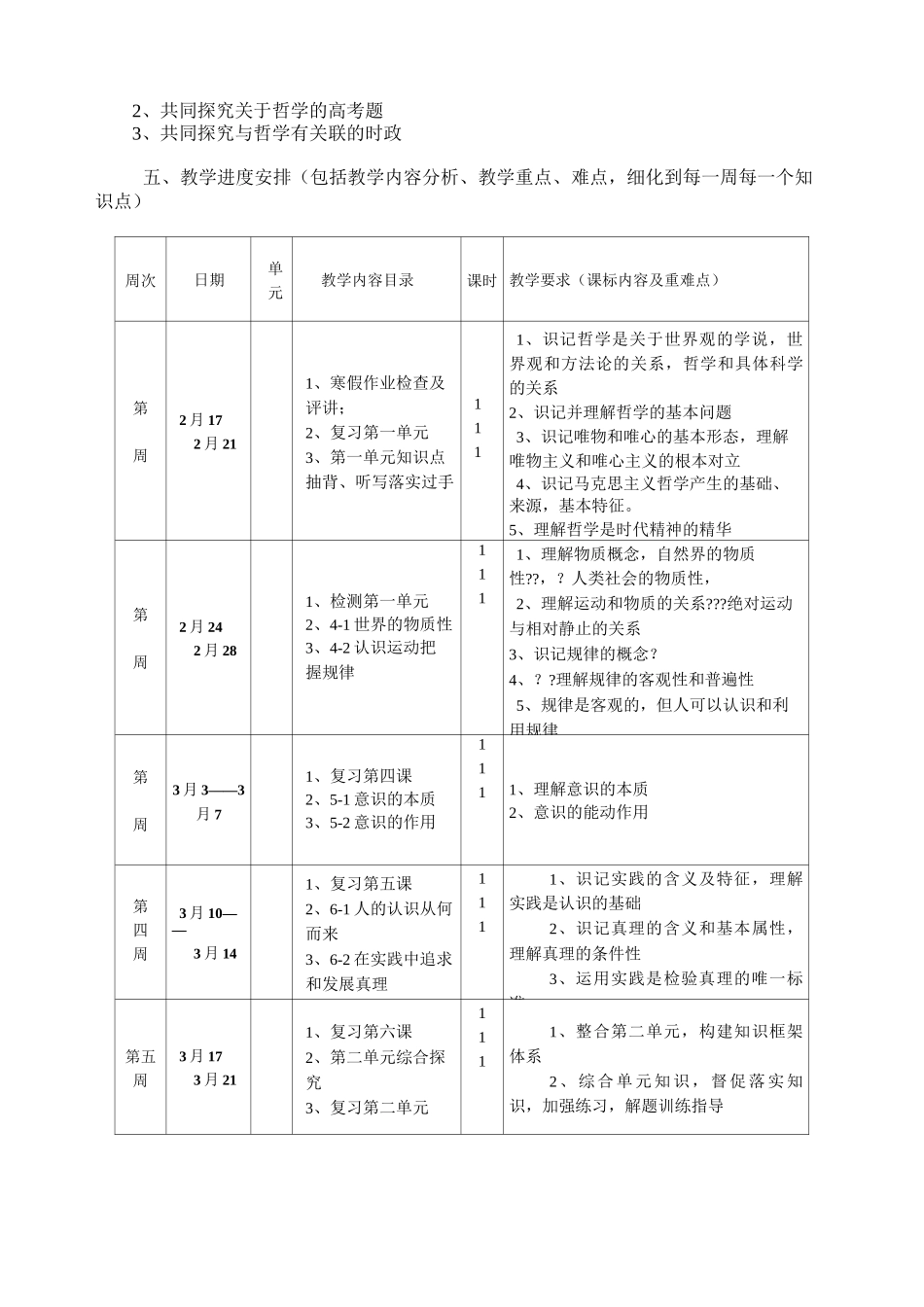 高二政治下《生活与哲学》教学计划_第2页