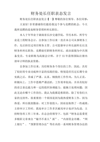 财务处长任职表态发言