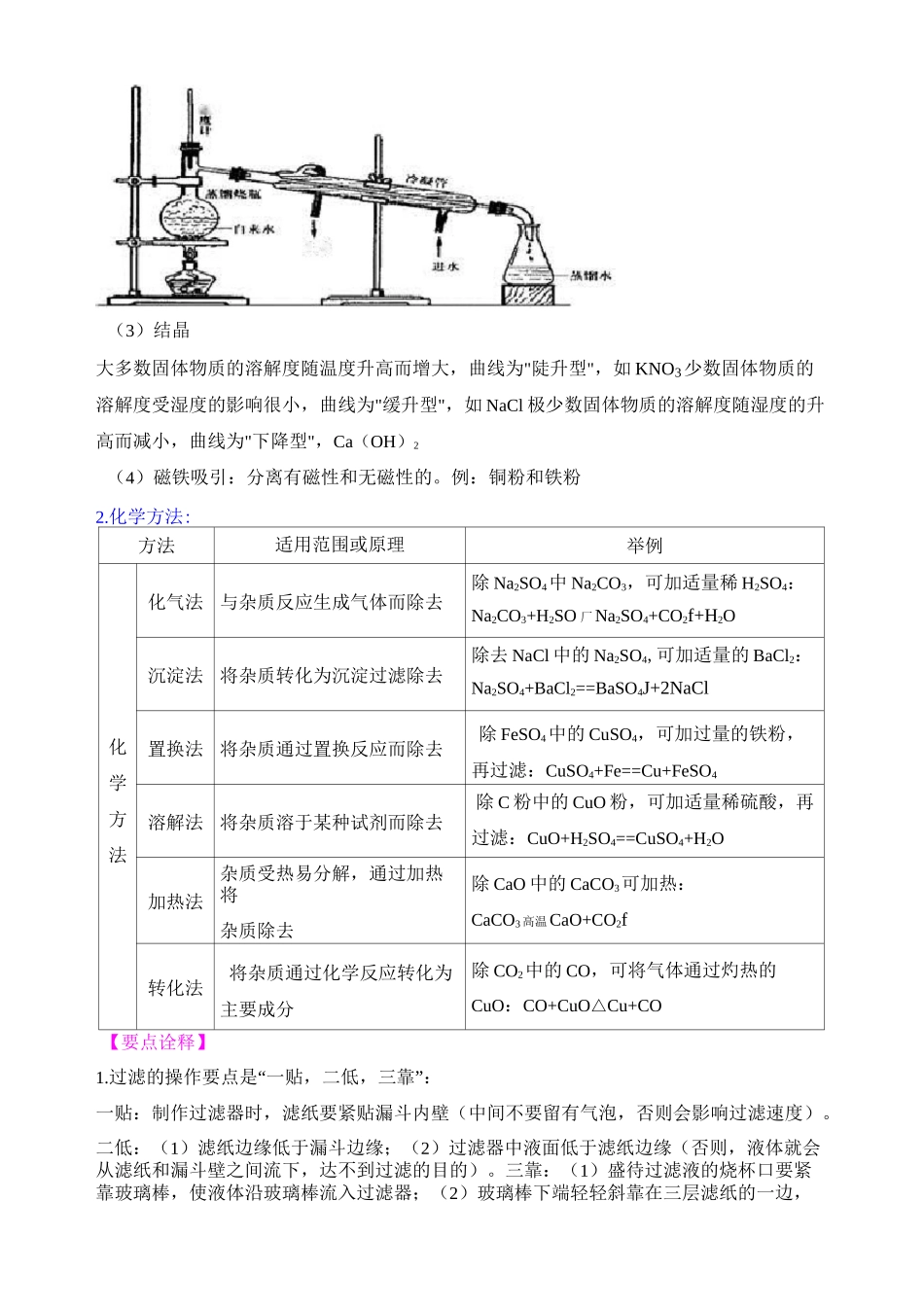 九年级化学专题除杂、分离提纯(带答案)_第3页